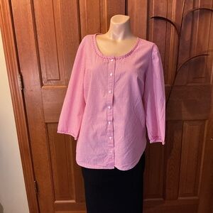 Basic Editions red and white pin stripe lightweight Button-Up Blouse.